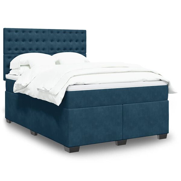 vidaXL Boxspring met matras fluweel blauw 140x200 cm