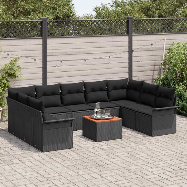 vidaXL Tuin Sofa Set met kussen met opslag met kussen 10 pcs Zwart