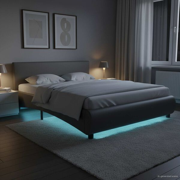 vidaXL Bedframe met LED kunstleer grijs 120x200 cm