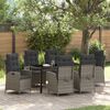 vidaXL Tuin eettafelset met kussen 7 pcs Grijs poly rattan