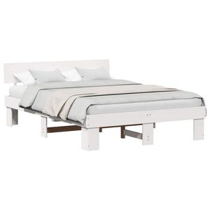 vidaXL Bedframe met hoofdeinde Wit 150 x 200 cm Massief grenenhout