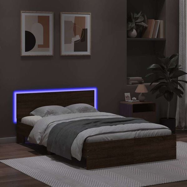 vidaXL Bedframe met hoofdeinde en LED bruin eikenkleur 120x190 cm