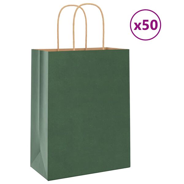 vidaXL Papieren zakken 50 st met hengsels 21x11x28 cm groen