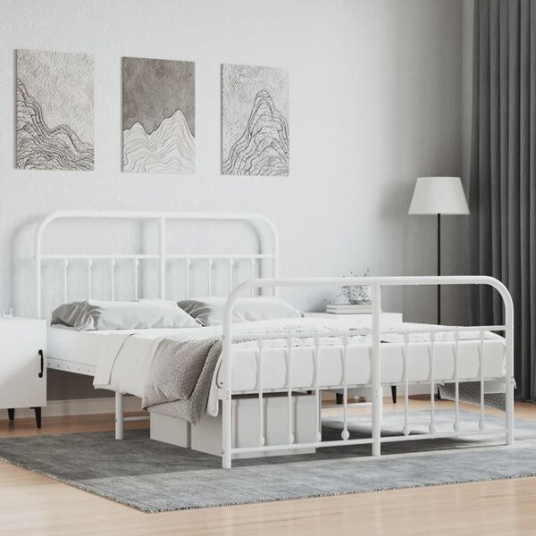 vidaXL Bedframe met hoofd- en voeteneinde metaal wit 140x200 cm
