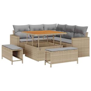 vidaXL Tuinbankenset met kussen 9 pcs Beige en Licht Grijs poly rattan