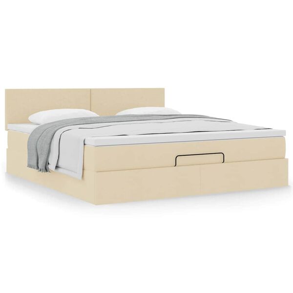 vidaXL Ottoman bed met matras 180x200cm stof cr&egrave;mekleurig