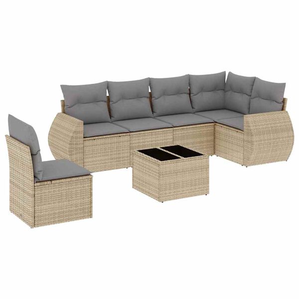 vidaXL 7-delige Loungeset met kussens poly rattan beige