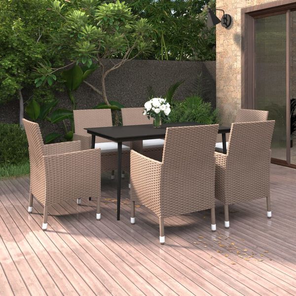 vidaXL 7-delige Tuinset met kussens poly rattan en glas