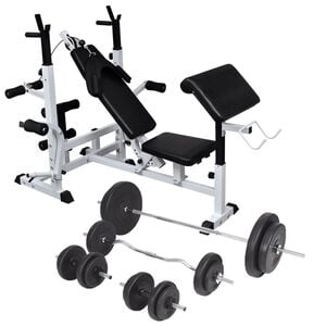 vidaXL Gewichtenbank met gewichtenrek en halterset 90 kg