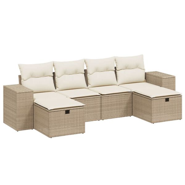vidaXL 6-delige Loungeset met kussens poly rattan beige