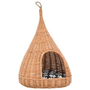 vidaXL Kattenhuis met kussen tipi 40x60 cm natuurlijk wilgen