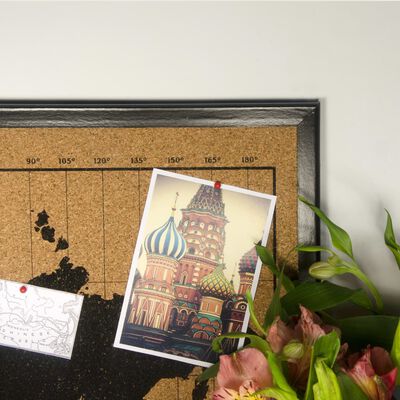 milimetrado Wereldkaart prikbord houten frame 70x50 cm zwart en bruin