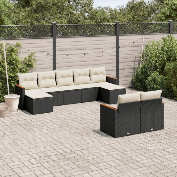 vidaXL 9-delige Loungeset met kussens poly rattan zwart