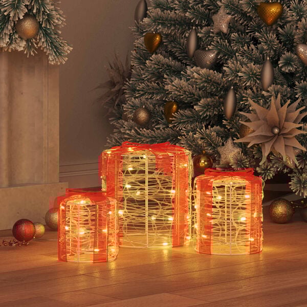 vidaXL Decoratie voor Geschenkdoos 3 pcs Warmwit 20 x 20 x 21 cm Acryl