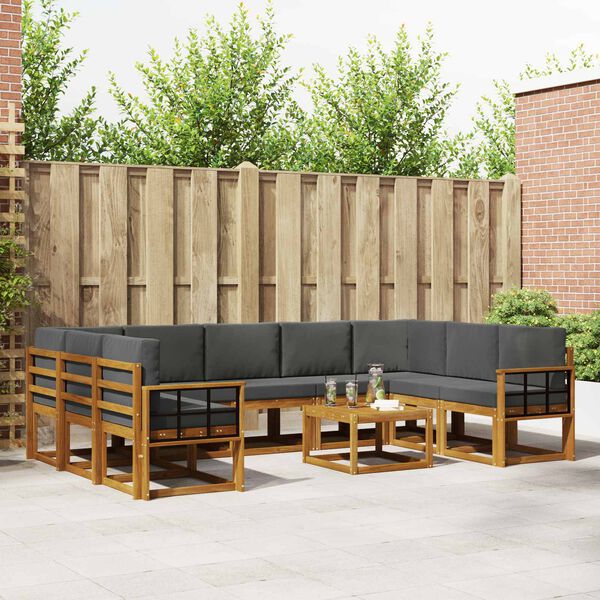 vidaXL Buiten bankenset met kussen 10 pcs Natuurlijk en Antraciet