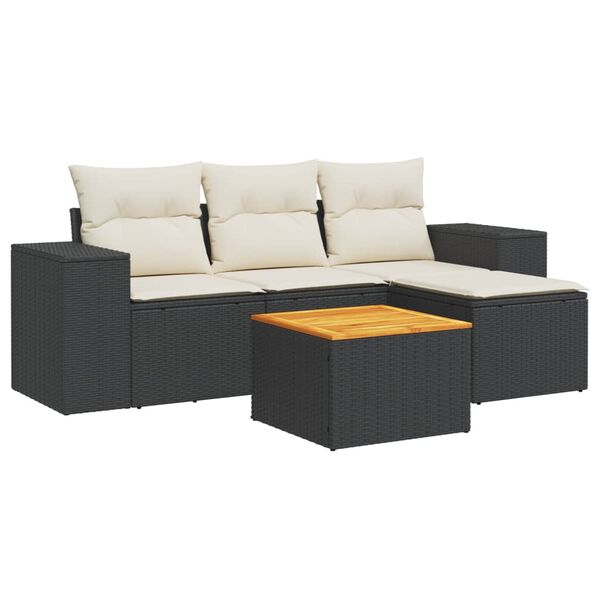 vidaXL 5-delige Loungeset met kussens poly rattan zwart