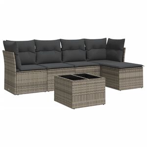 vidaXL 6-delige Loungeset met kussens poly rattan grijs