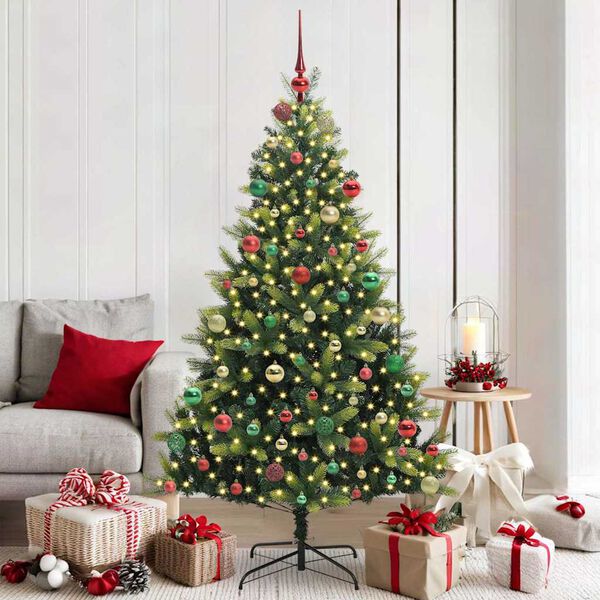 vidaXL Kunstkerstboom met scharnier 300 LEDs Groen 180 cm PVC en PE
