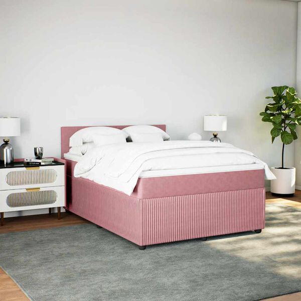 vidaXL Boxspring met matras fluweel roze 140x200 cm