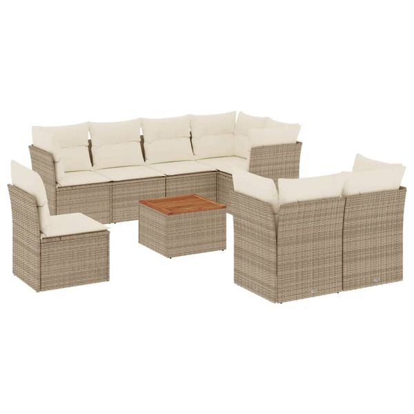 vidaXL 9-delige Loungeset met kussens poly rattan beige