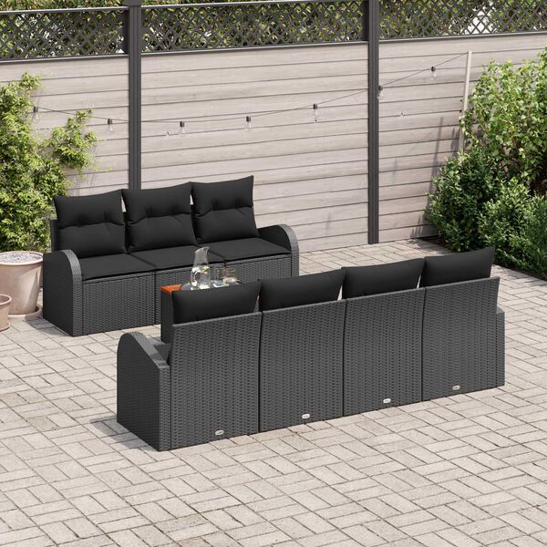 vidaXL Tuinbankenset met opslag 8 pcs Zwart poly rattan