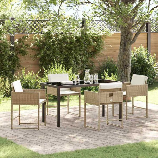 vidaXL Tuin eettafelset 5 pcs Beige poly rattan