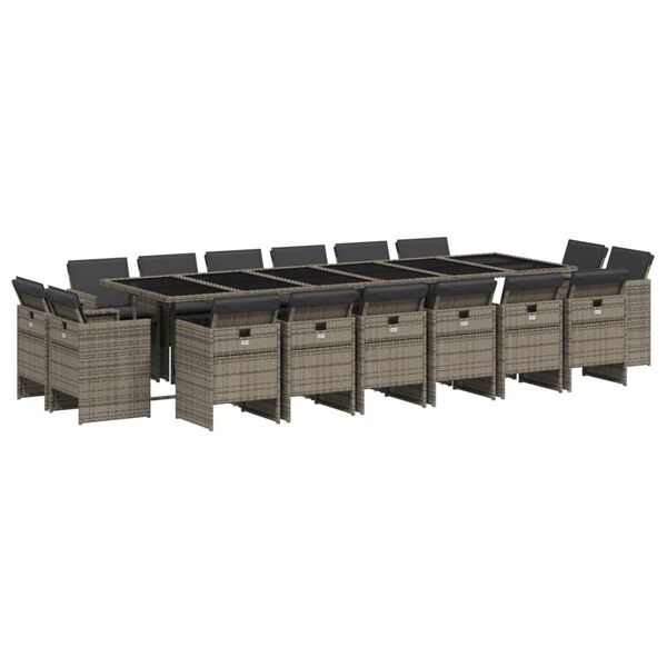 vidaXL 17-delige Tuinset met kussens poly rattan grijs