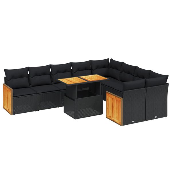 vidaXL 10-delige Loungeset met kussens poly rattan zwart
