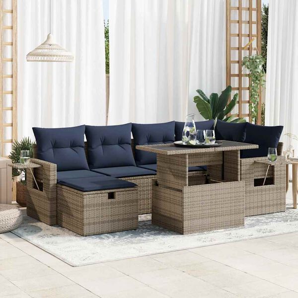 vidaXL 7-delige Loungeset met kussens poly rattan acacia grijs