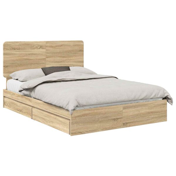 vidaXL Opslag bed met lade Sonoma Eiken 140 x 200 cm Bewerkt hout