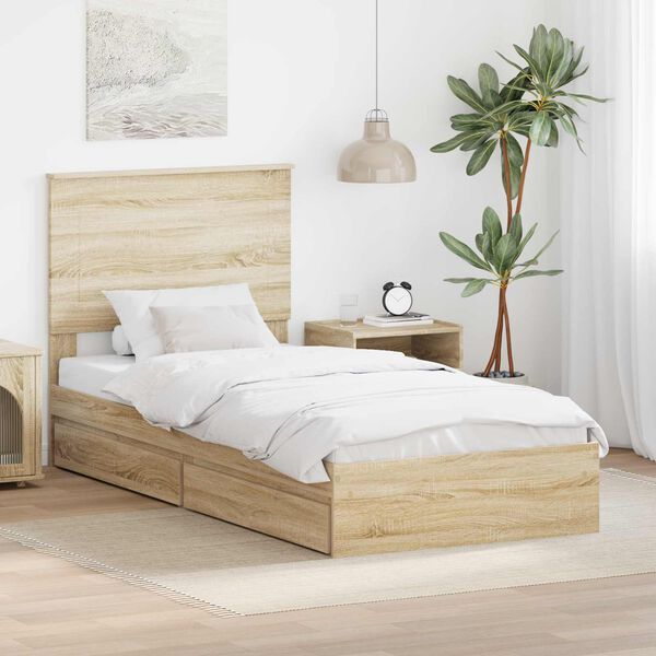 vidaXL Opslag bed met hoofdeinde Sonoma Eiken 90 x 200 cm Bewerkt hout