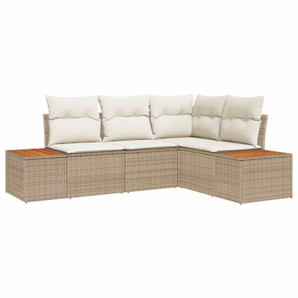 vidaXL Tuinbankenset met kussen 4 pcs Beige en Crème Polyrattan