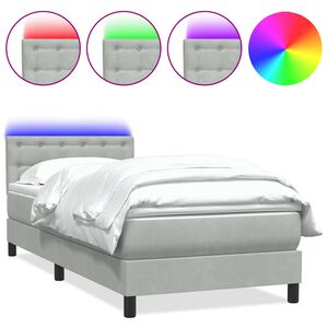 vidaXL Boxspring met matras en LED fluweel lichtgrijs 90x220 cm