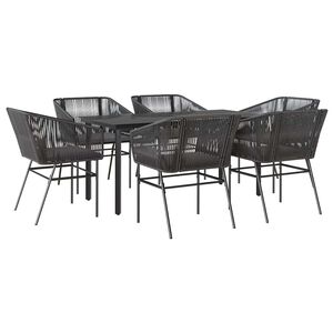 vidaXL 7-delige Tuinset met kussens poly rattan glas zwart