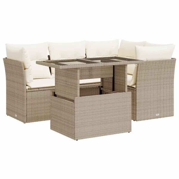 vidaXL 5-delige Loungeset met kussens poly rattan beige