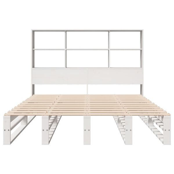 vidaXL Bed met boekenkast zonder matras massief hout wit 160x200 cm