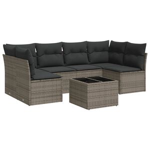 vidaXL 7-delige Loungeset met kussens poly rattan grijs