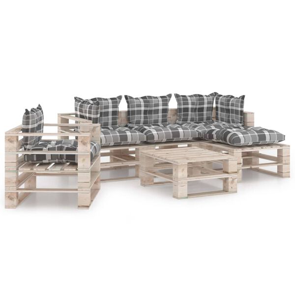 vidaXL 6-delige Loungeset met kussens pallet grenenhout
