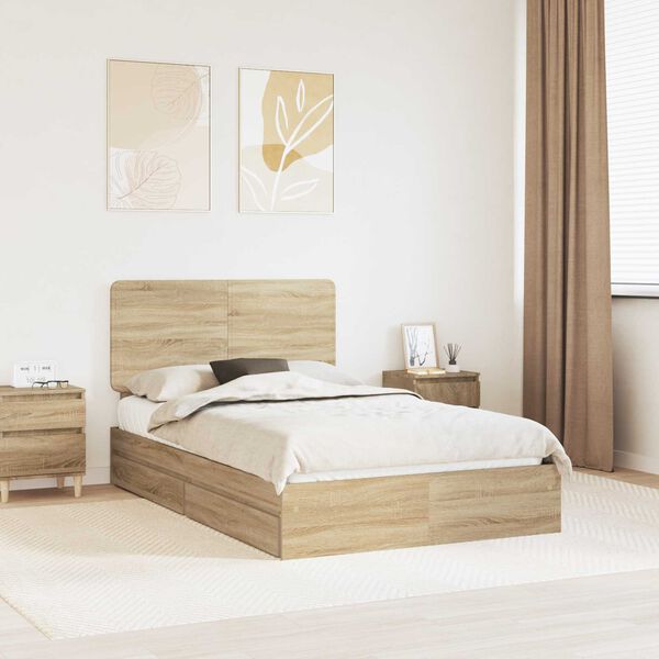 vidaXL Opslag bed met lade Sonoma Eiken 120 x 190 cm Bewerkt hout