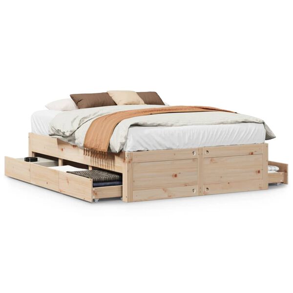 vidaXL Bedframe zonder matras met lades massief grenenhout 160x200 cm