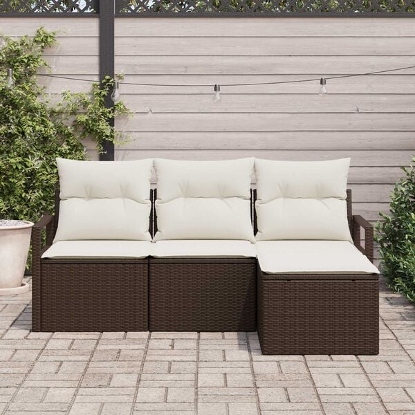 vidaXL Tuin Sofa Set met kussen met opslag 4 pcs Bruin en Crème