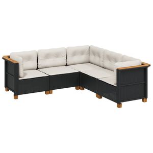 vidaXL 5-delige Loungeset met kussens poly rattan zwart
