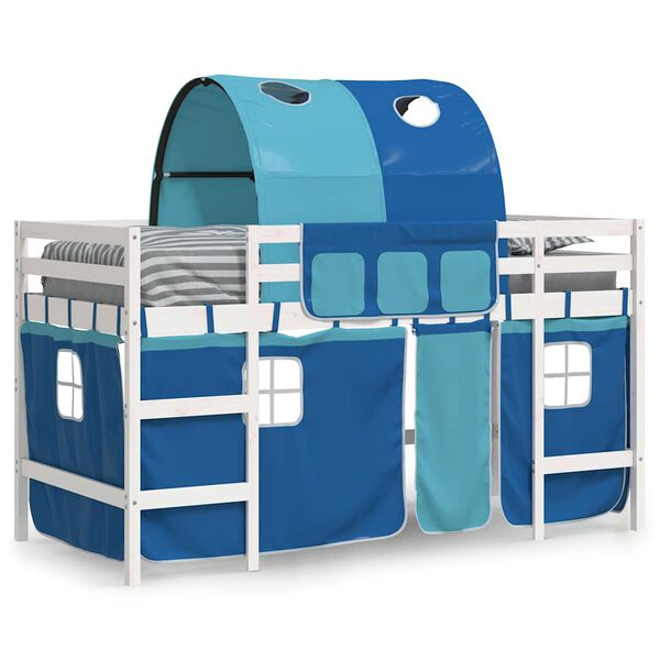 vidaXL Kinderhoogslaper met tunnel 80x200 cm massief grenenhout blauw