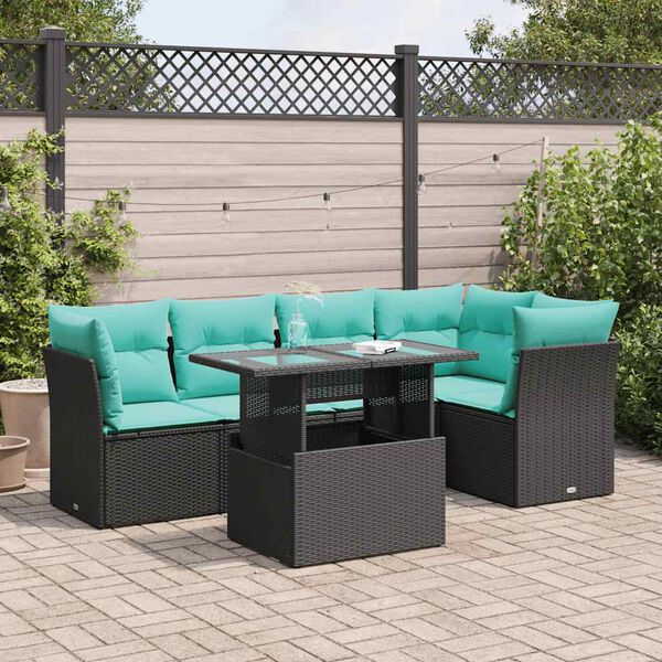 vidaXL 6-delige Loungeset met kussens poly rattan acacia zwart
