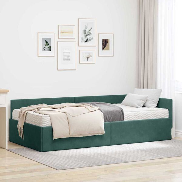 vidaXL Hoekbedframe met Matras Anders 2 pcs Groen Fluweel