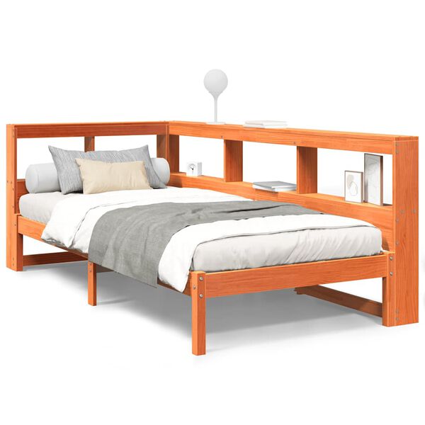 vidaXL bed met boekenkast zonder matras grenenhout wasbruin 90x200 cm