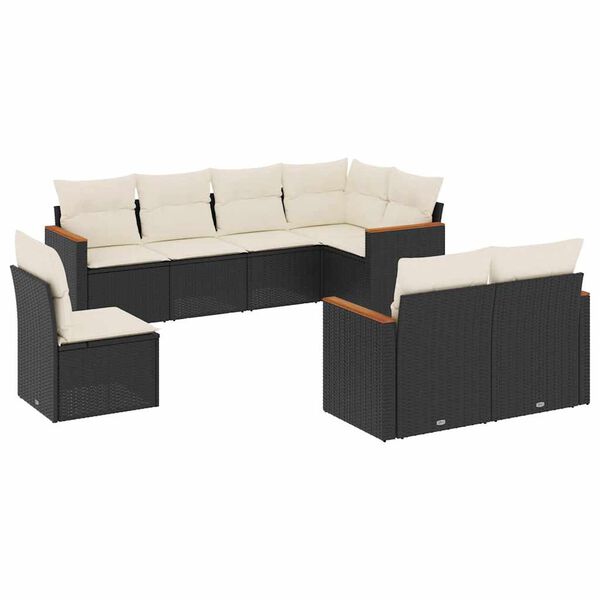 vidaXL 8-delige Loungeset met kussens poly rattan zwart