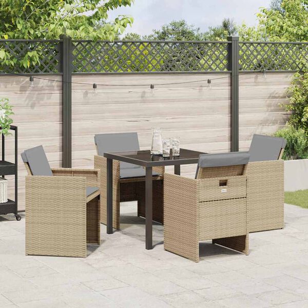 vidaXL Tuin eettafelset 5 pcs Beige poly rattan