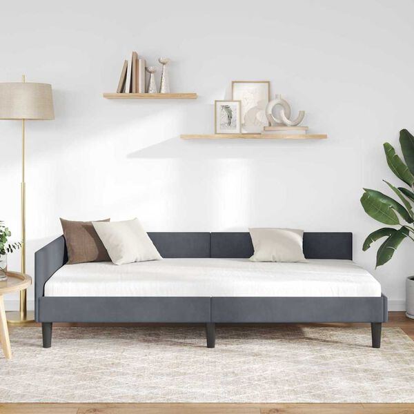 vidaXL Hoekbedframe met hoofdeinde Donkergrijs 90 cm x 190 cm Fluweel