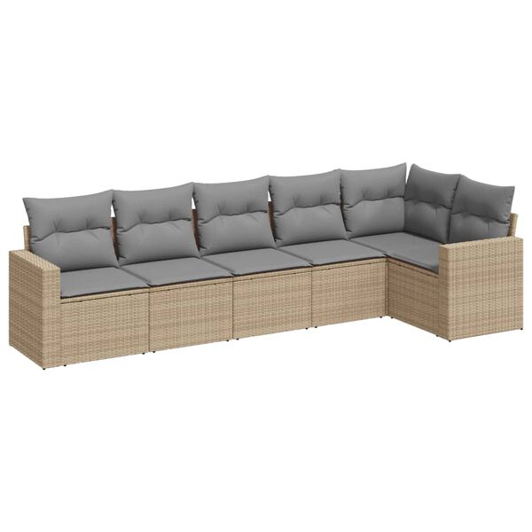 vidaXL 6-delige Loungeset met kussens poly rattan beige